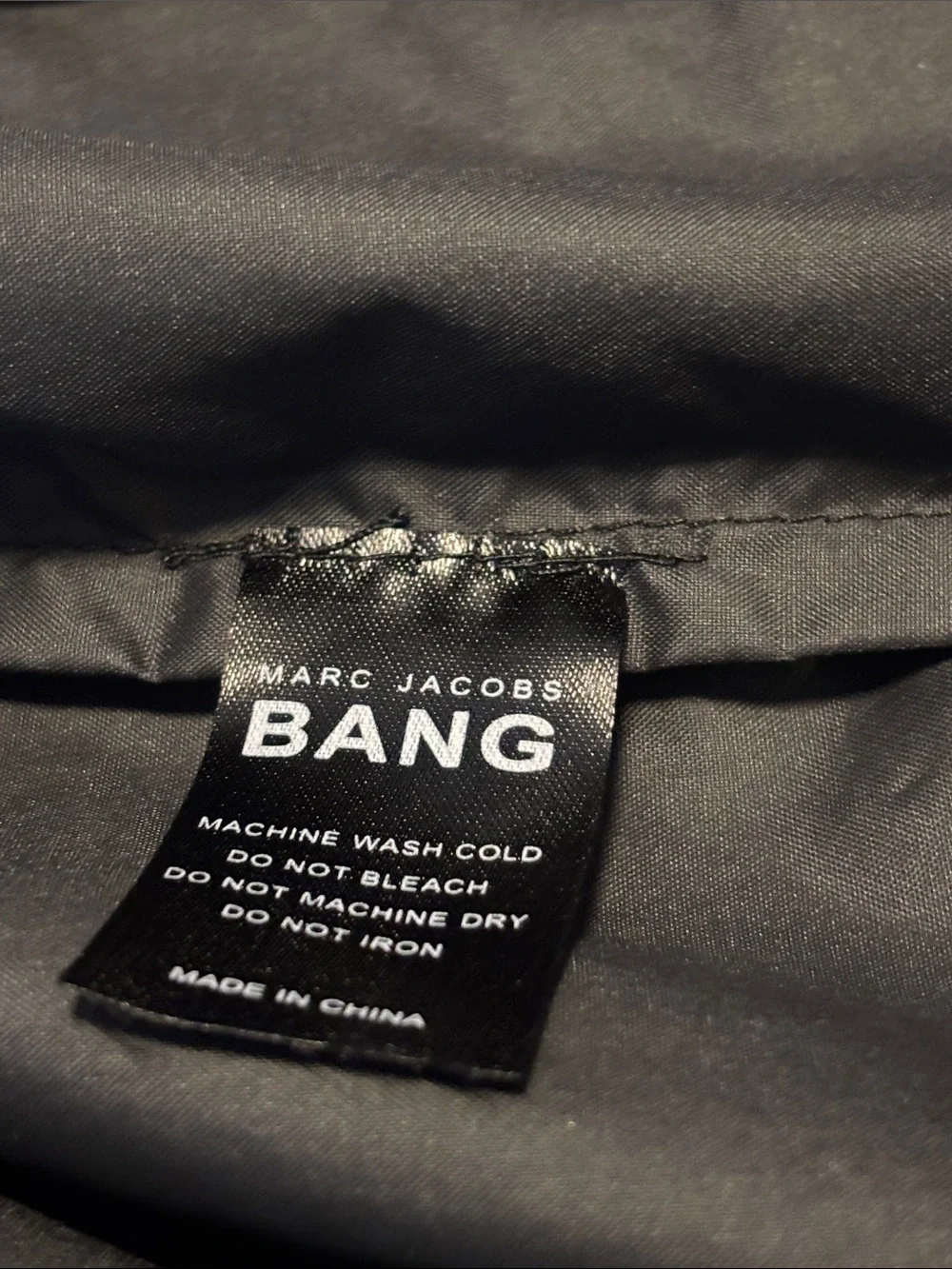 Marc Jacobs Black Windbreaker with Silver 'BANG' Logo Medium
